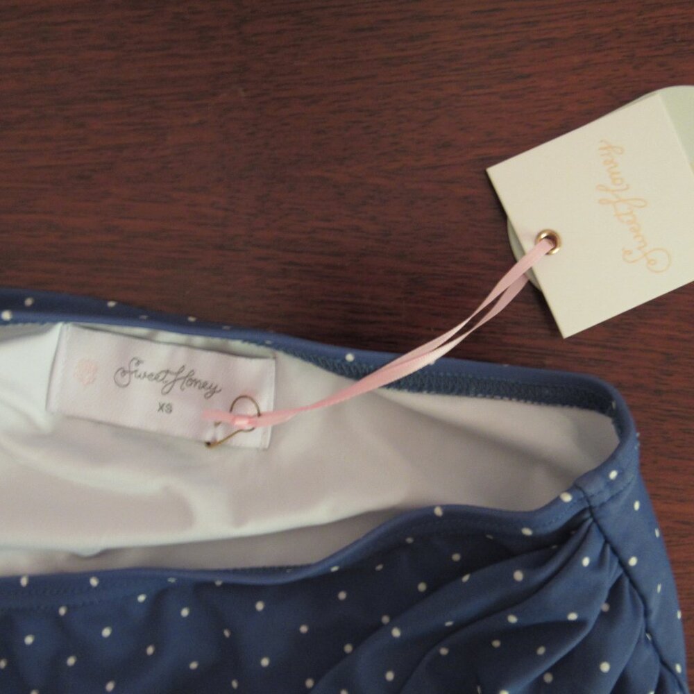 NWT Sweet Honey Blue w/White Polka Dots Swim Bottoms (Size X-Small) - Picture 4 of 4